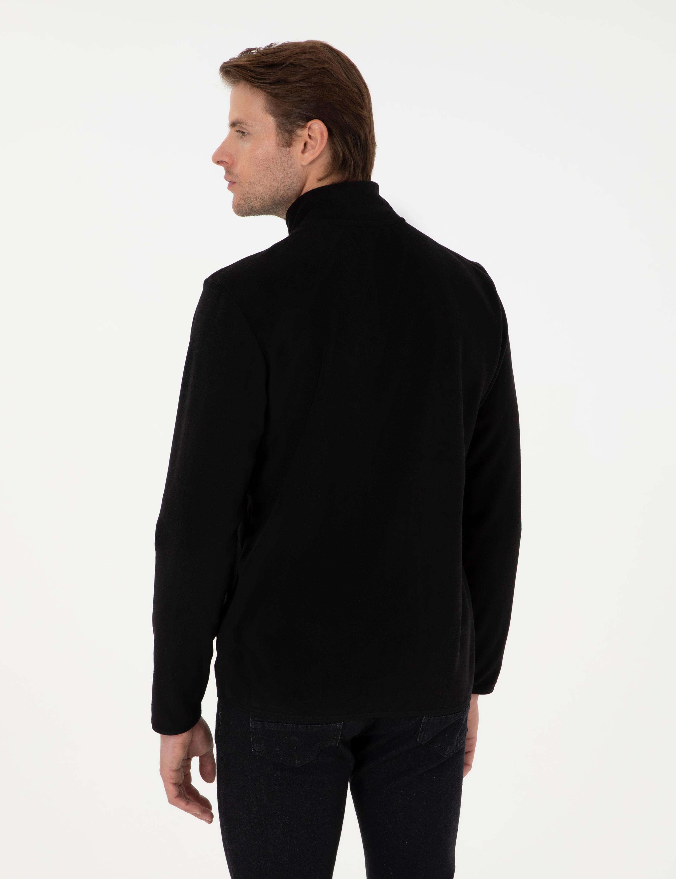 Siyah Regular Fit Yarım Fermuarlı Polar Sweatshirt