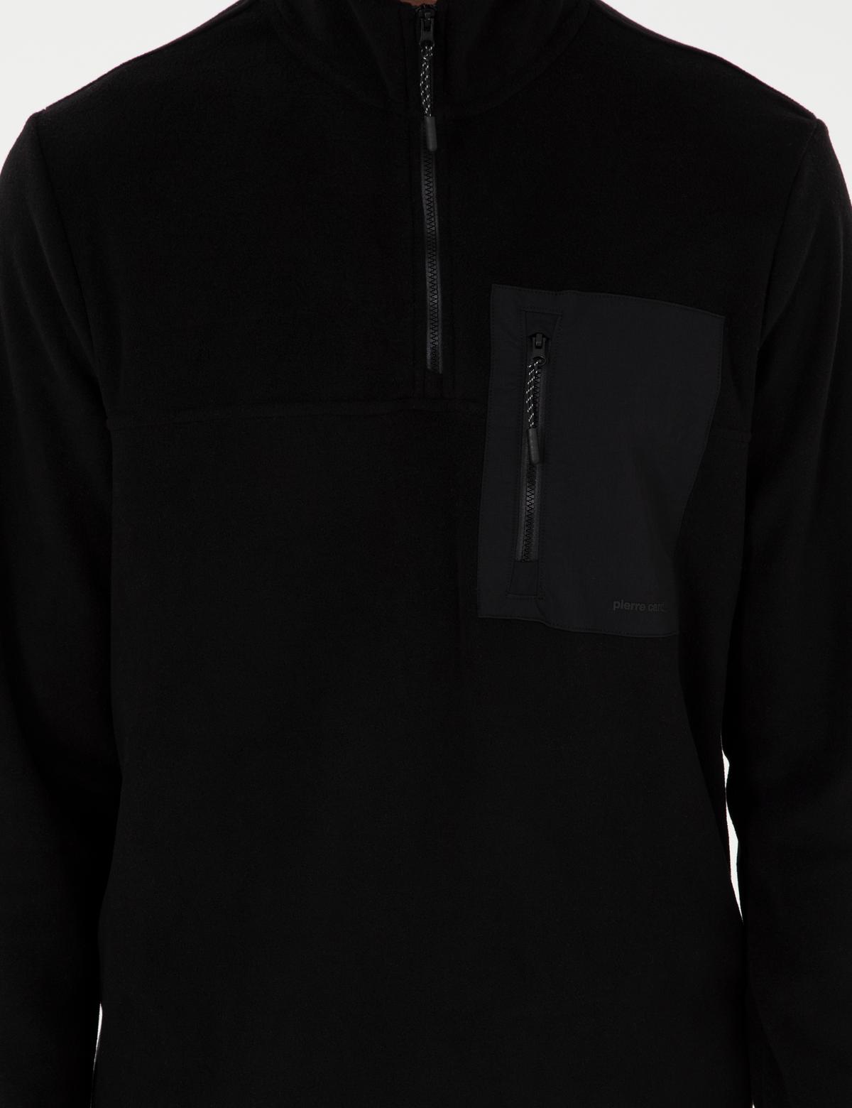 Siyah Regular Fit Yarım Fermuarlı Polar Sweatshirt - 50298975017