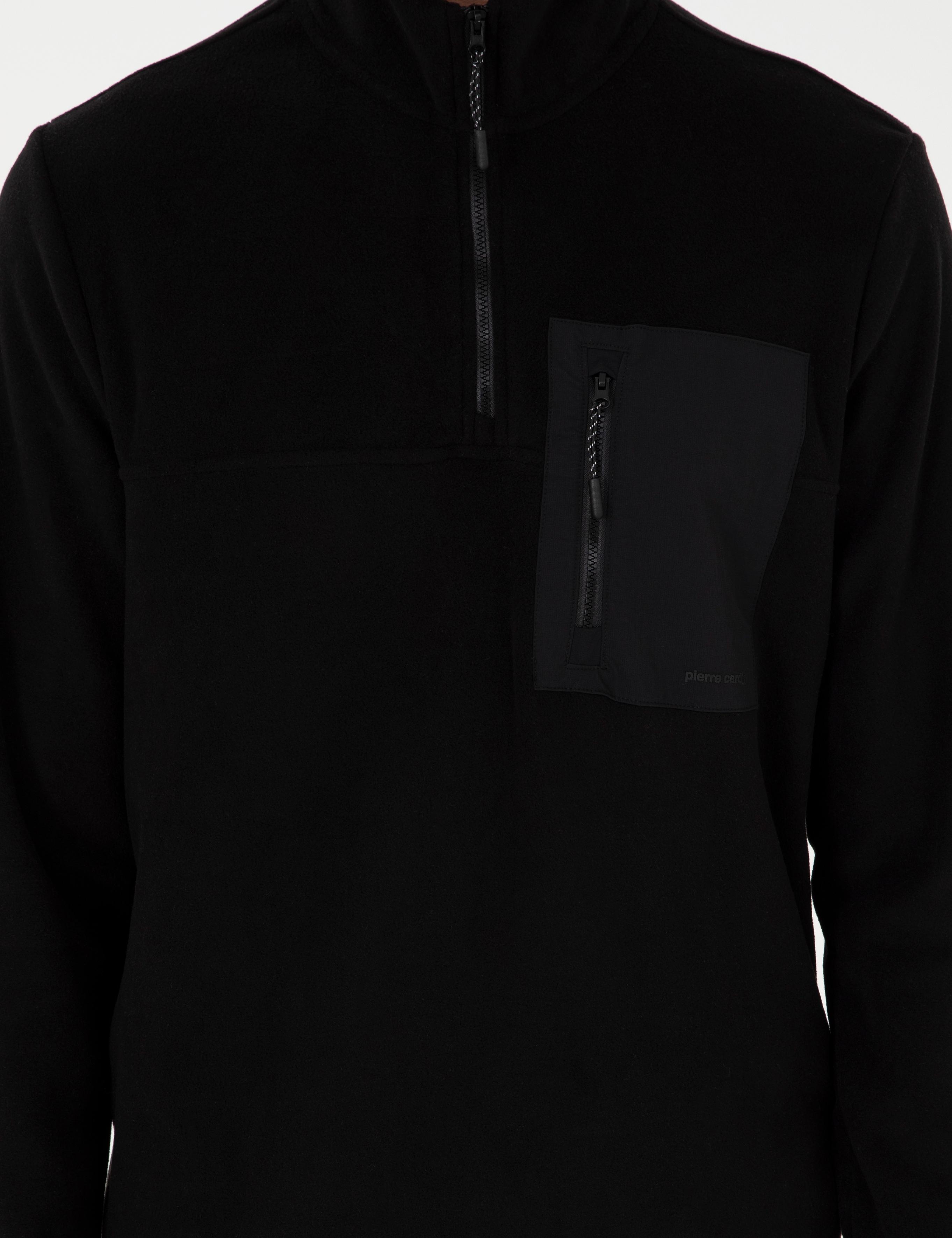 Siyah Regular Fit Yarım Fermuarlı Polar Sweatshirt
