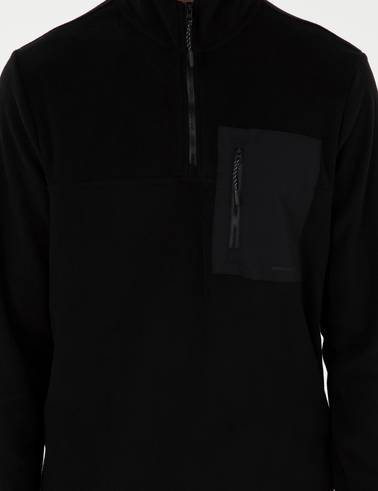 Siyah Regular Fit Yarım Fermuarlı Polar Sweatshirt