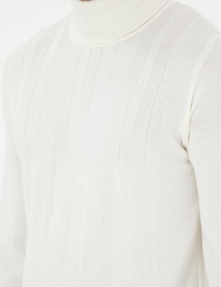 Ekru Slim Fit Balıkçı Yaka Yün Karışımlı Triko Kazak - 50296445007