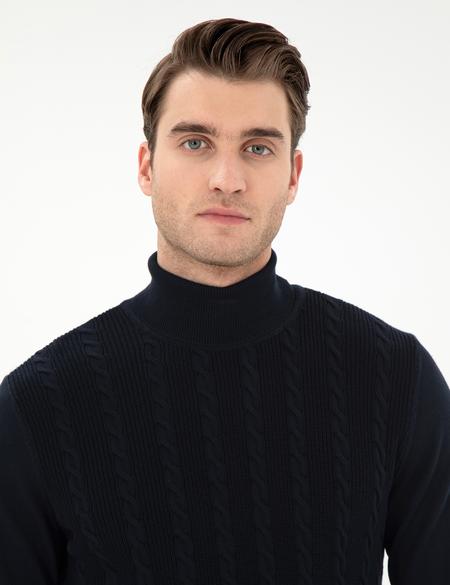 Lacivert Slim Fit Balıkçı Yaka Triko Kazak - 50300500007