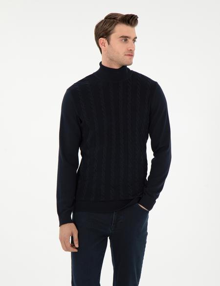 Lacivert Slim Fit Balıkçı Yaka Triko Kazak - 50300500007