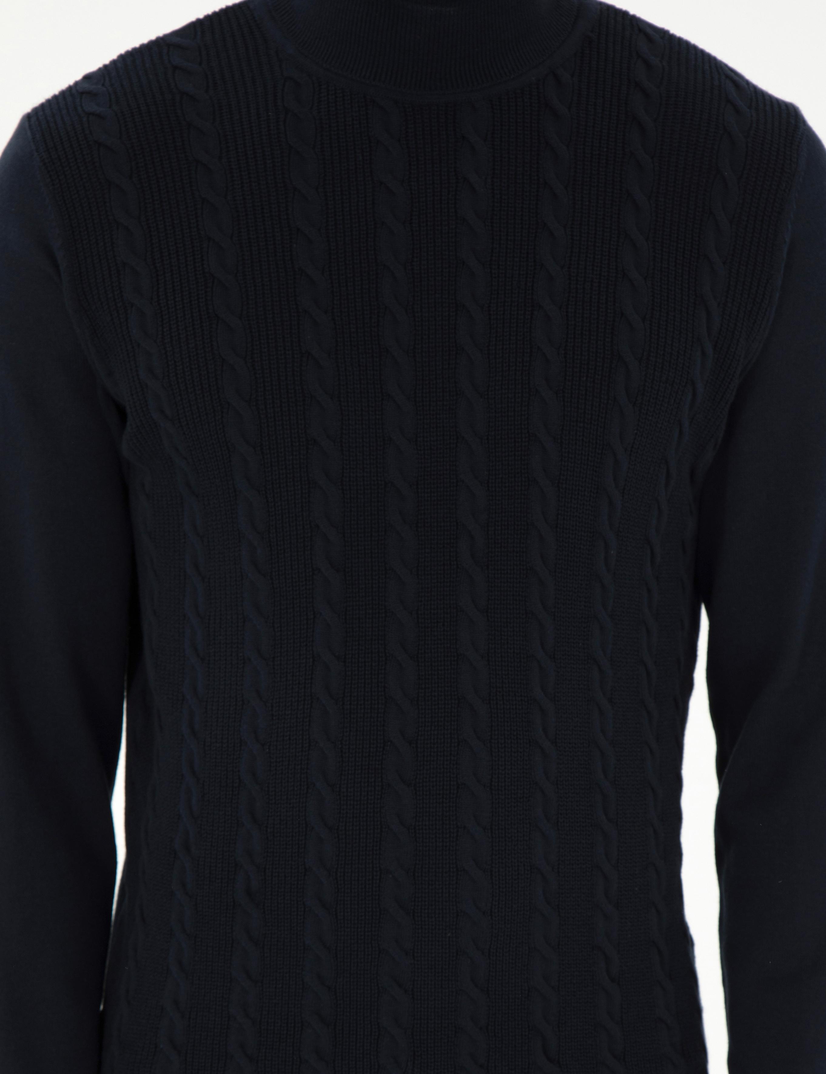 Lacivert Slim Fit Balıkçı Yaka Triko Kazak