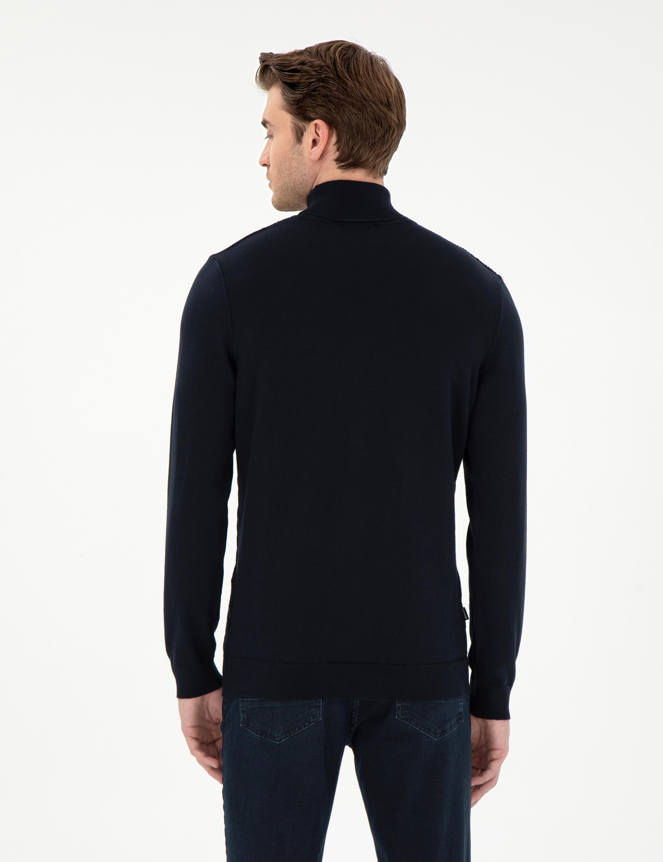 Lacivert Slim Fit Balıkçı Yaka Triko Kazak