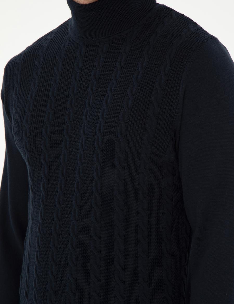 Lacivert Slim Fit Balıkçı Yaka Triko Kazak