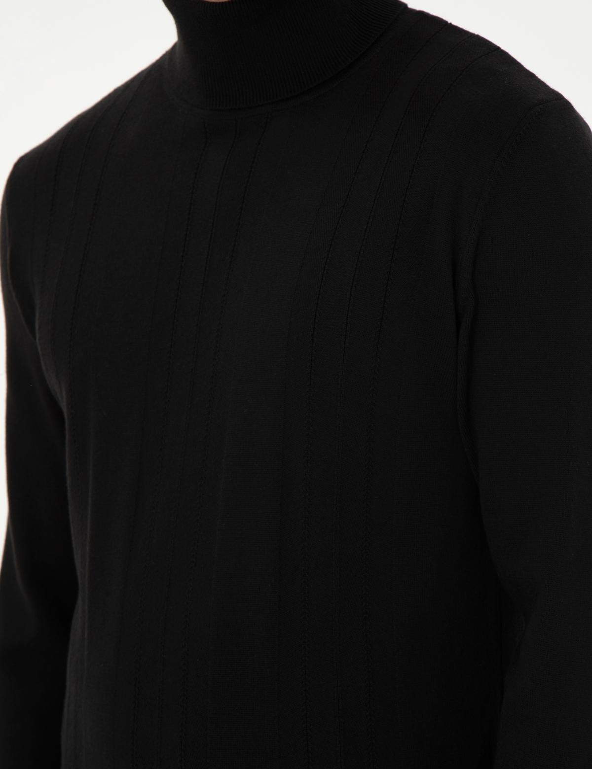 Siyah Slim Fit Balıkçı Yaka Yün Karışımlı Triko Kazak - 50296445017