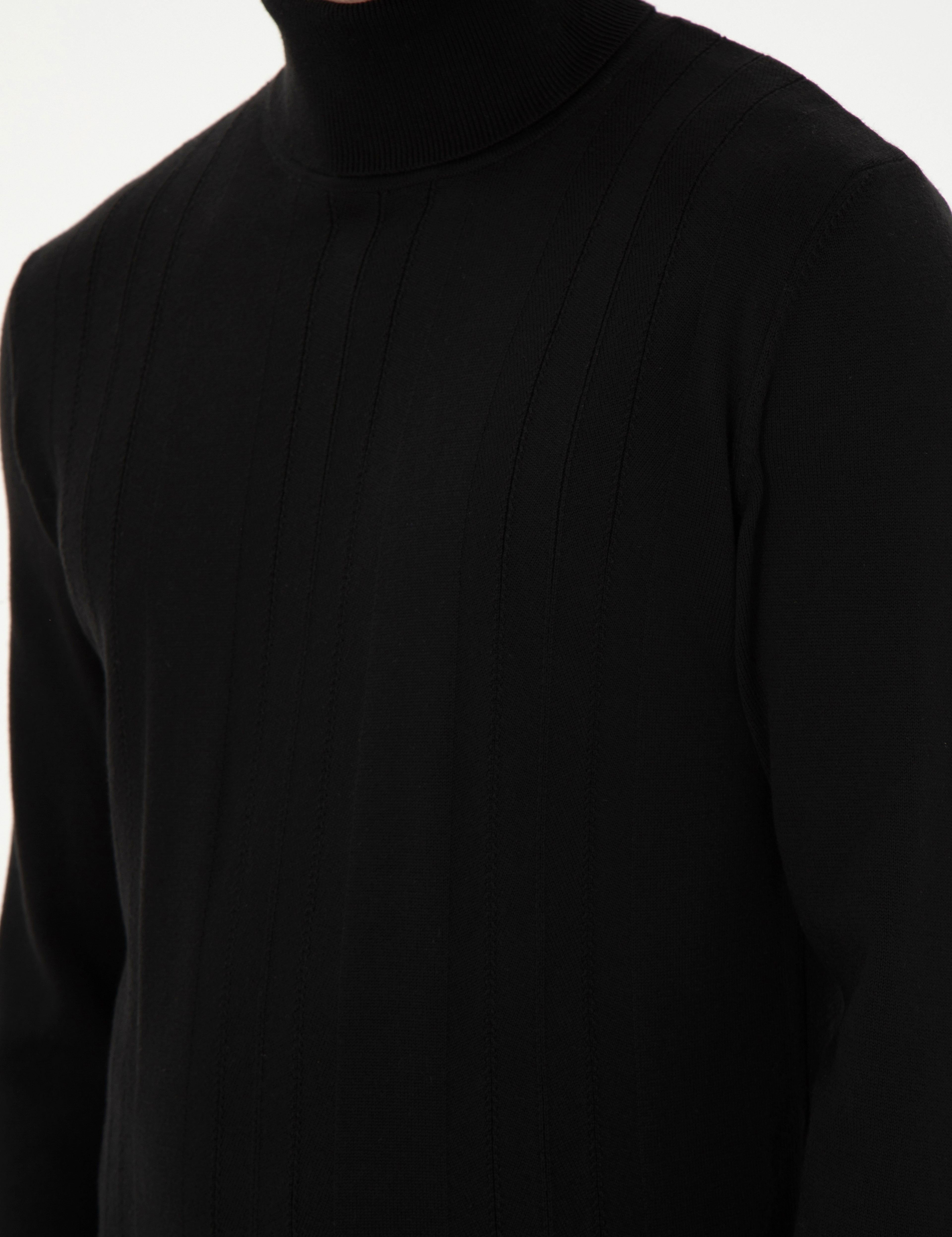 Siyah Slim Fit Balıkçı Yaka Yün Karışımlı Triko Kazak - Image 7