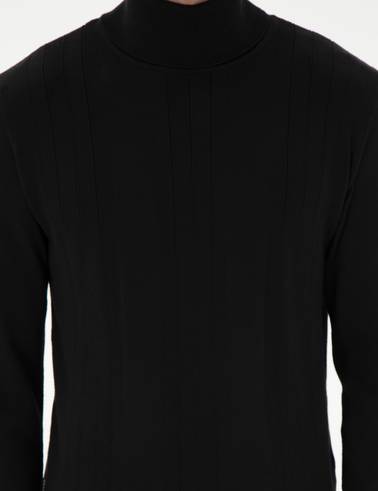 Siyah Slim Fit Balıkçı Yaka Yün Karışımlı Triko Kazak
