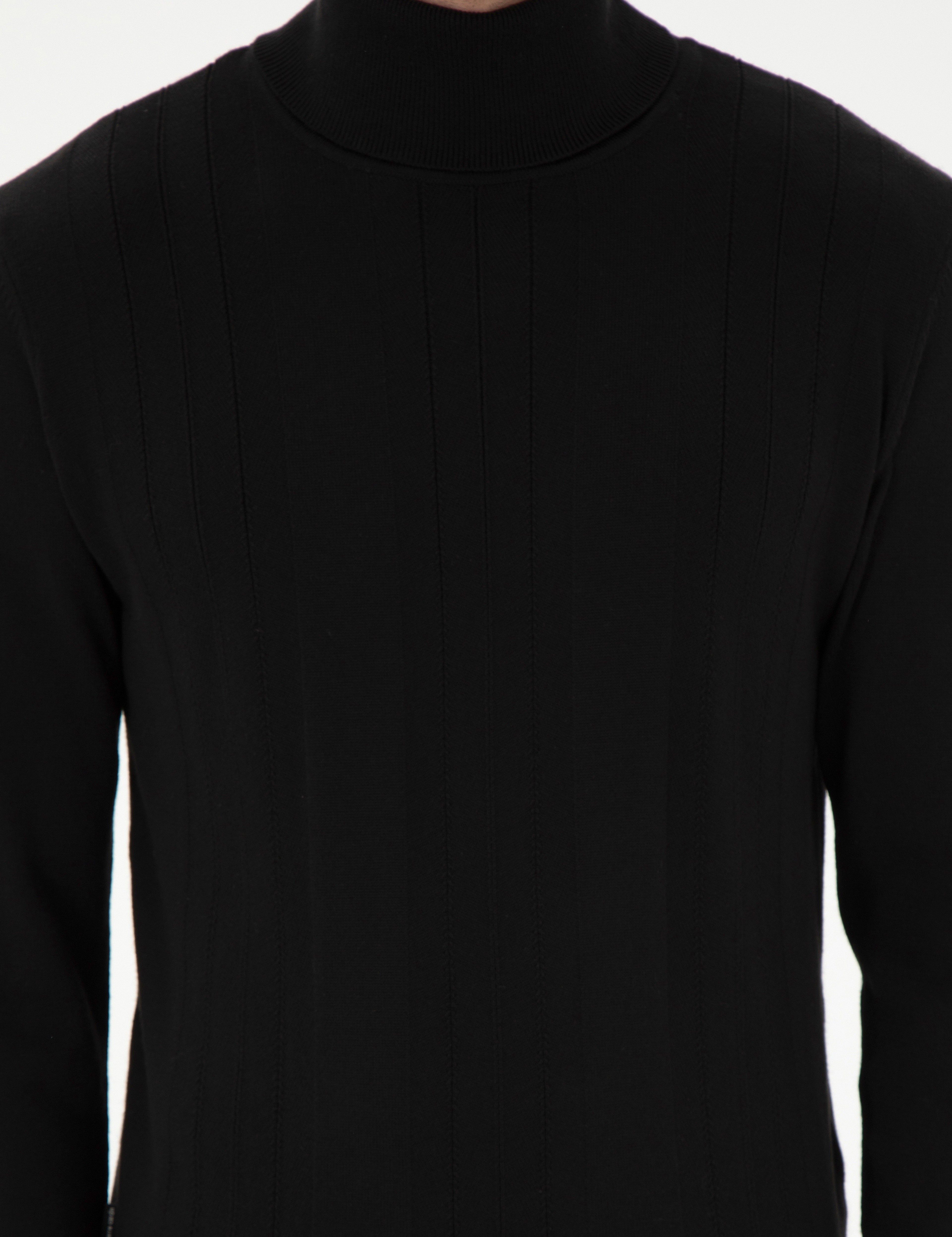 Siyah Slim Fit Balıkçı Yaka Yün Karışımlı Triko Kazak - Image 6