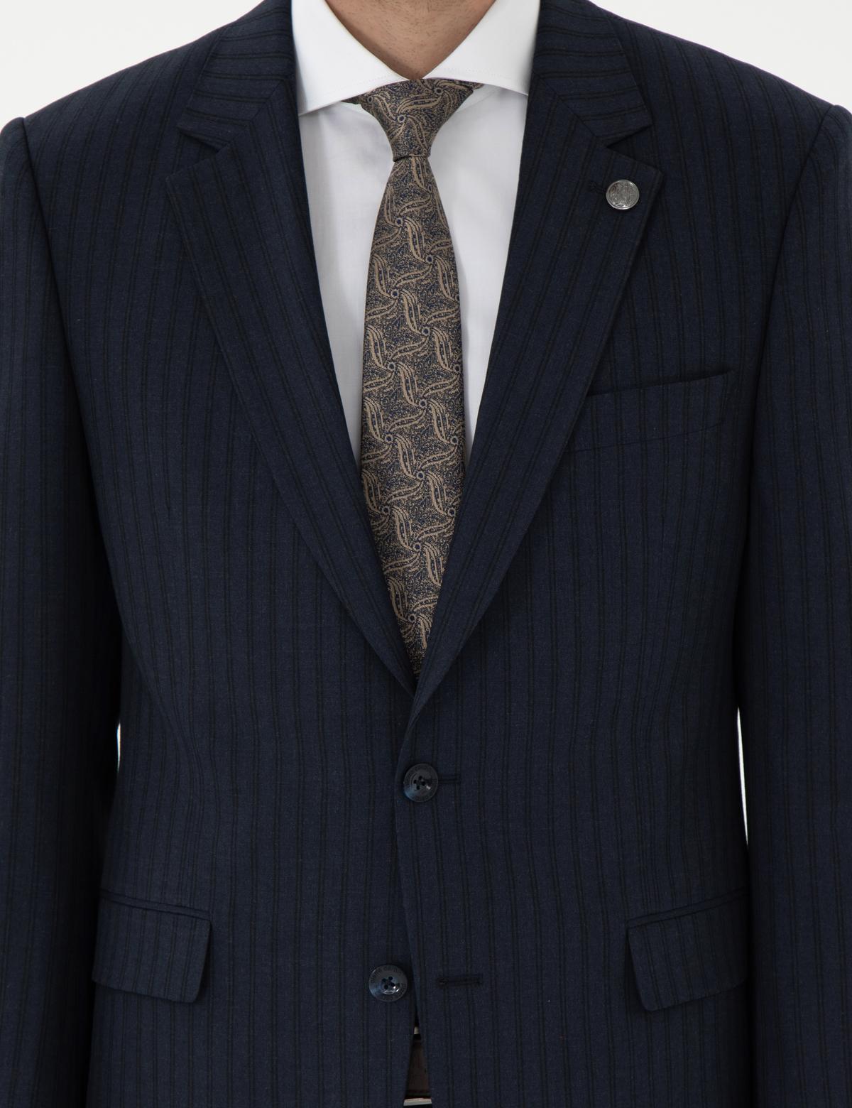 Lacivert Slim Fit Çizgili Takım Elbise - 50295211035