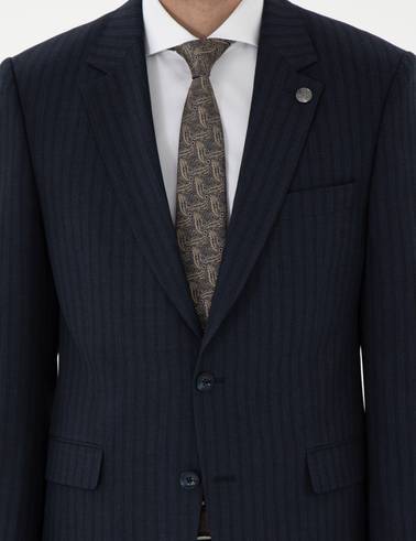 Lacivert Slim Fit Çizgili Takım Elbise