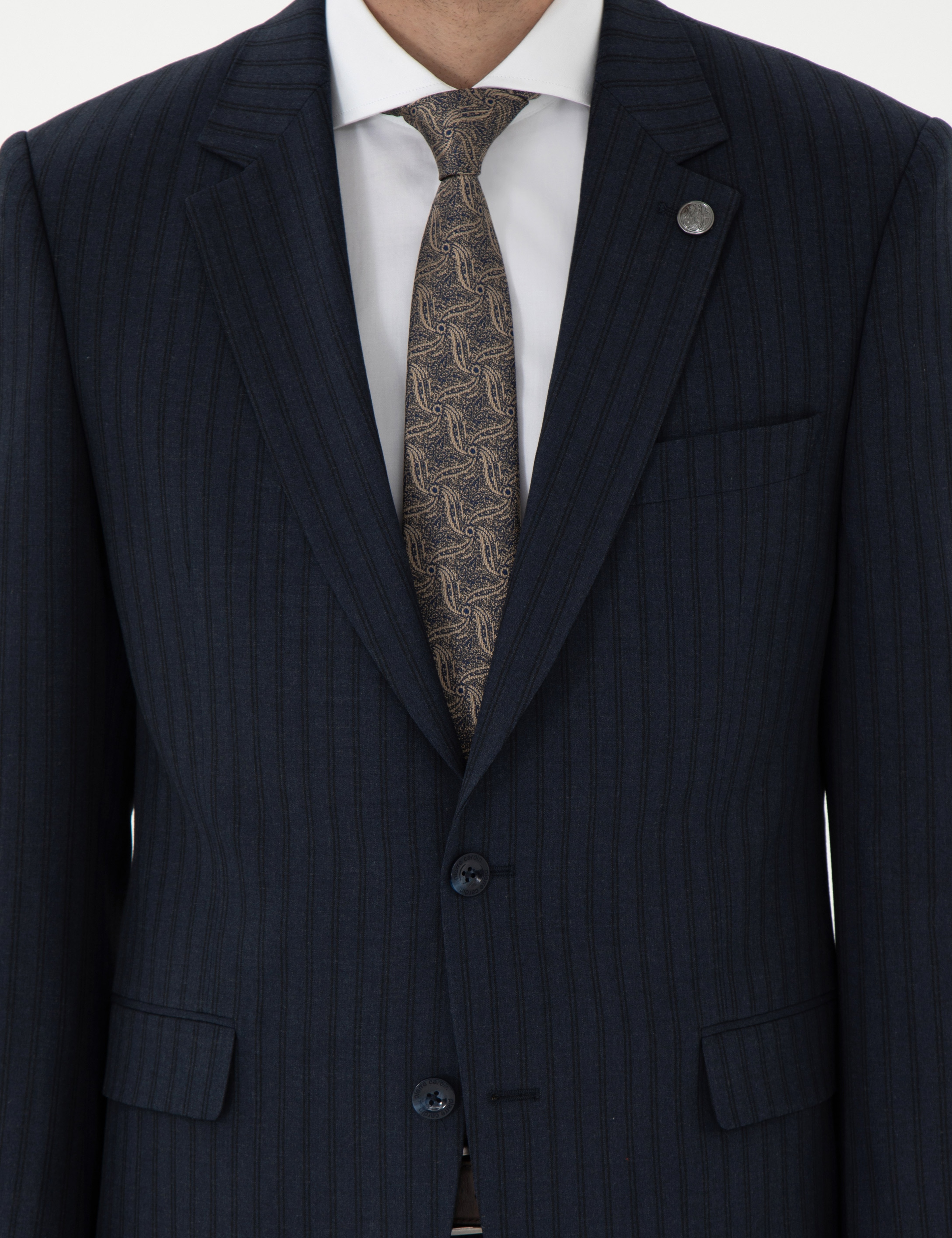 Lacivert Slim Fit Çizgili Takım Elbise - Image 7