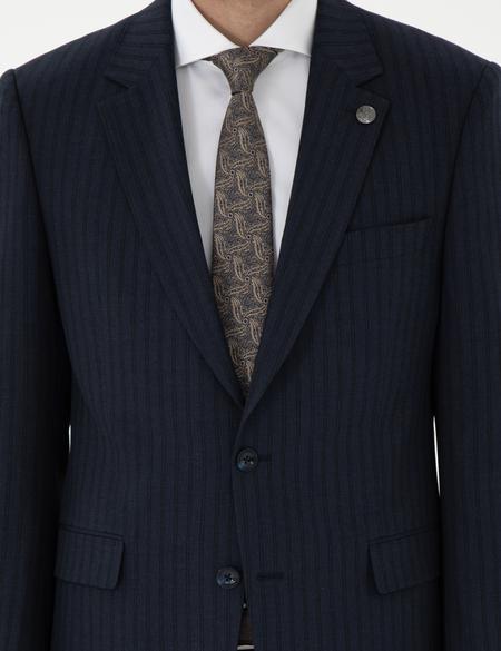 Lacivert Slim Fit Çizgili Takım Elbise - 50295211035