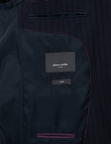 Lacivert Slim Fit Çizgili Takım Elbise