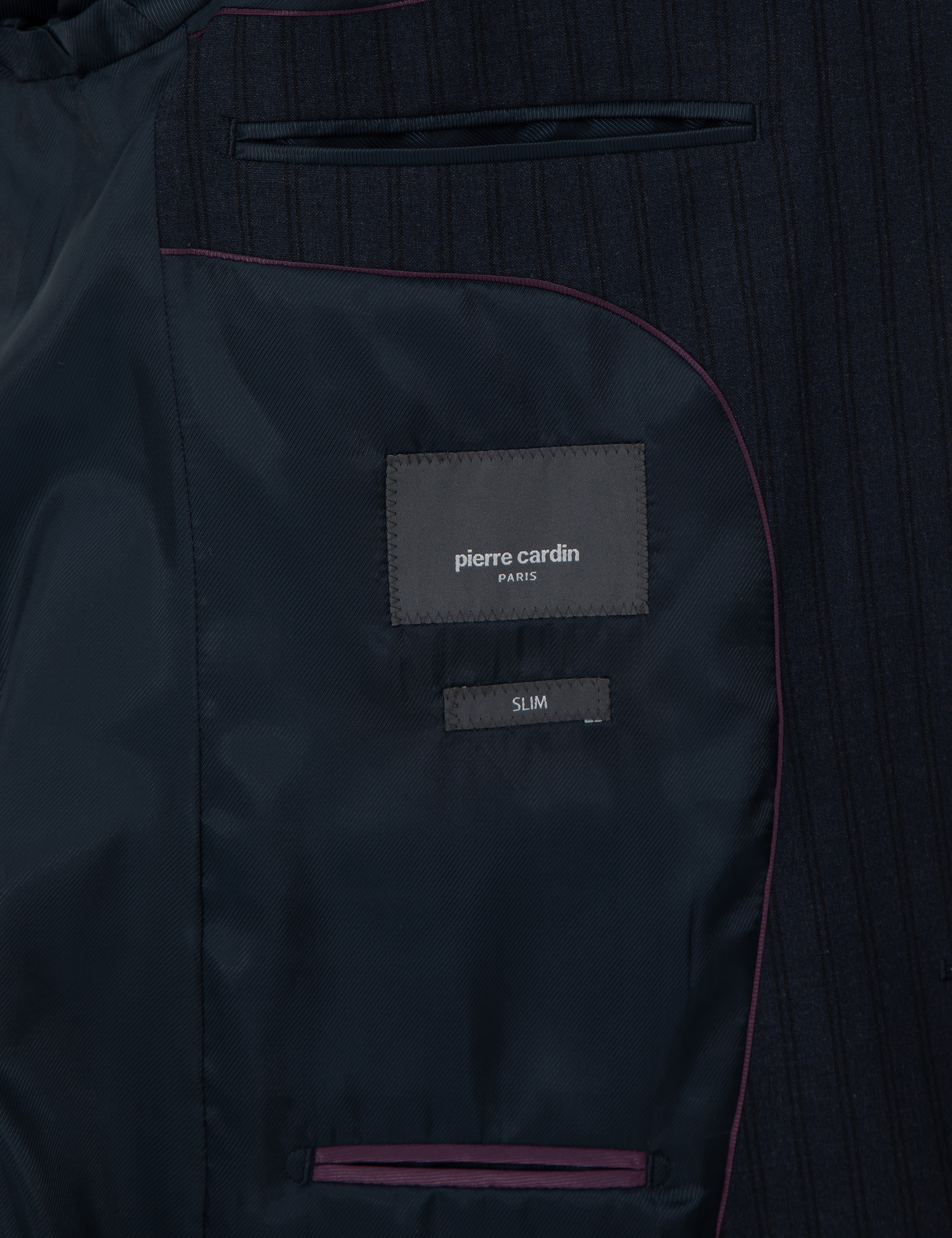 Lacivert Slim Fit Çizgili Takım Elbise