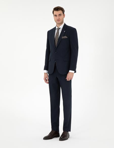 Lacivert Slim Fit Çizgili Takım Elbise - 50295211035