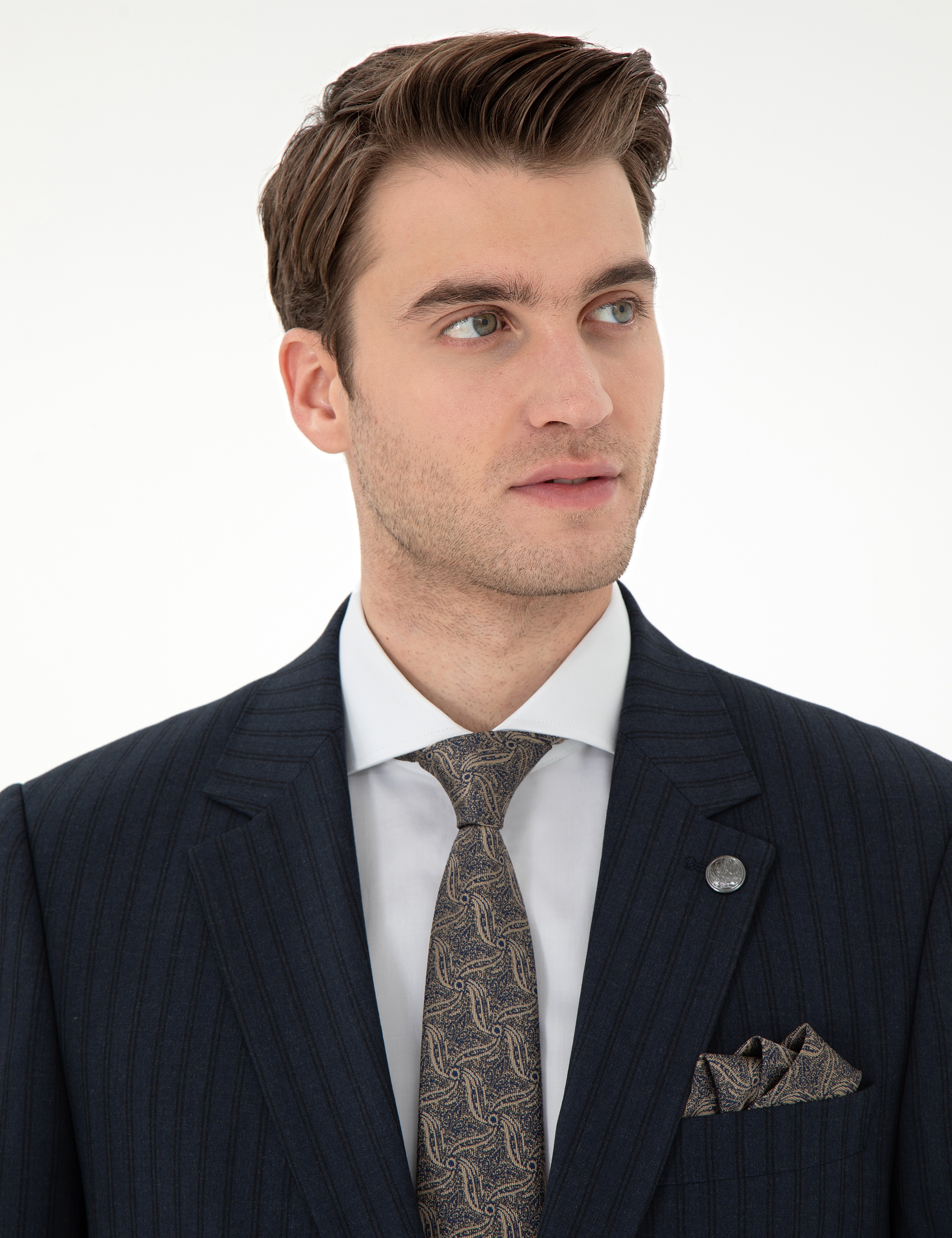 Lacivert Slim Fit Çizgili Takım Elbise - Image 2