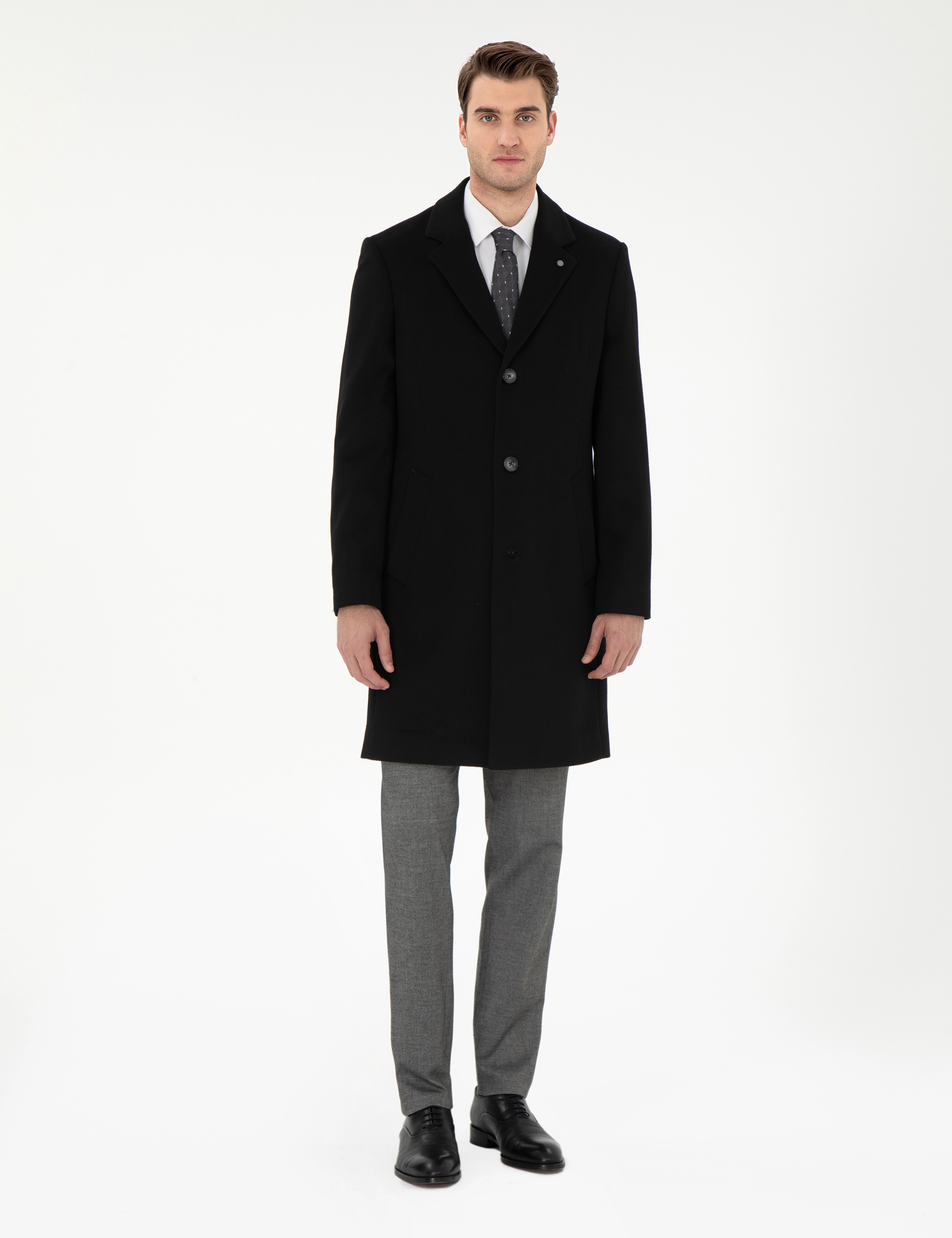 Siyah Slim Fit Palto - Image 4