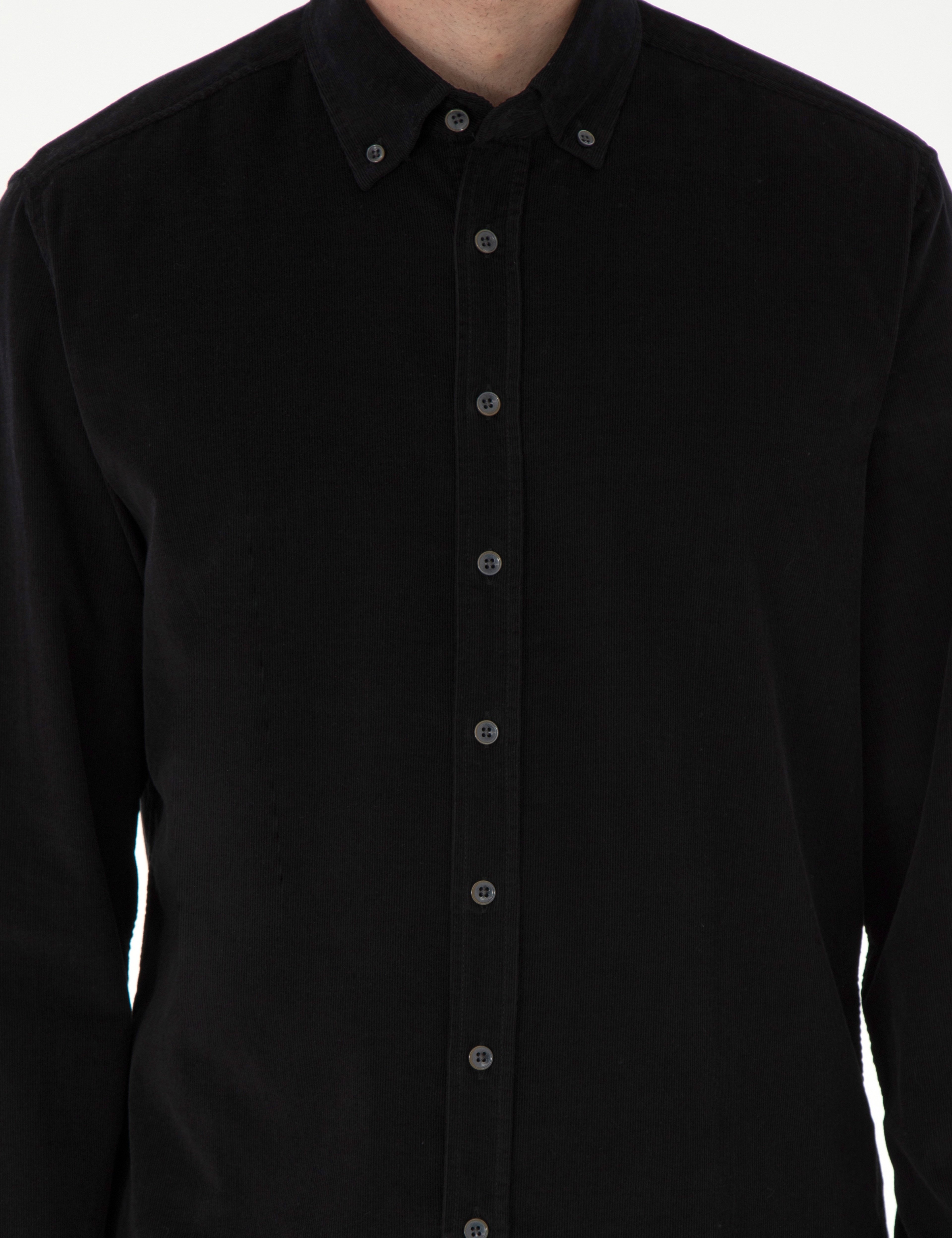 Siyah Regular Fit Uzun Kollu Gömlek - Image 6