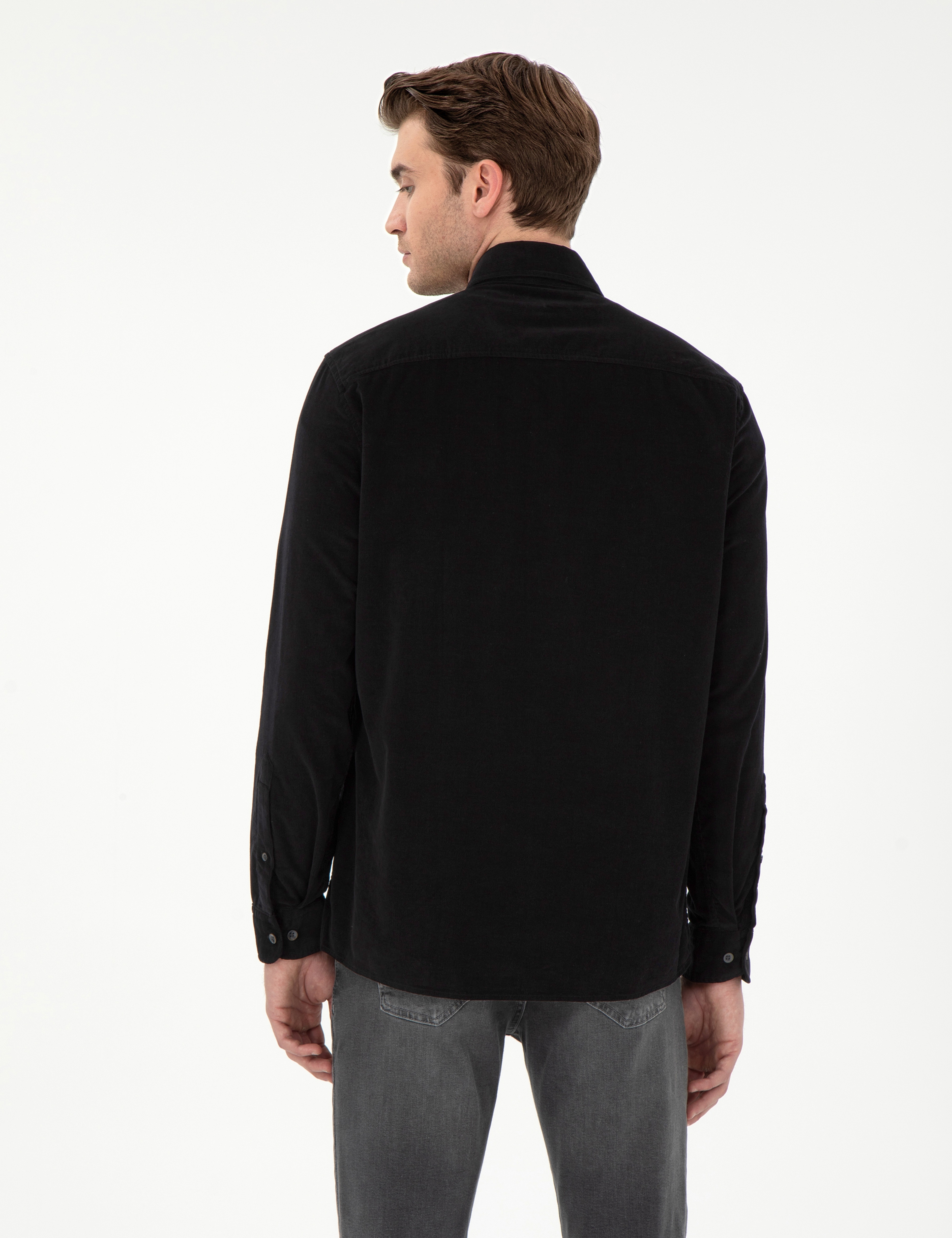 Siyah Regular Fit Uzun Kollu Gömlek - Image 5