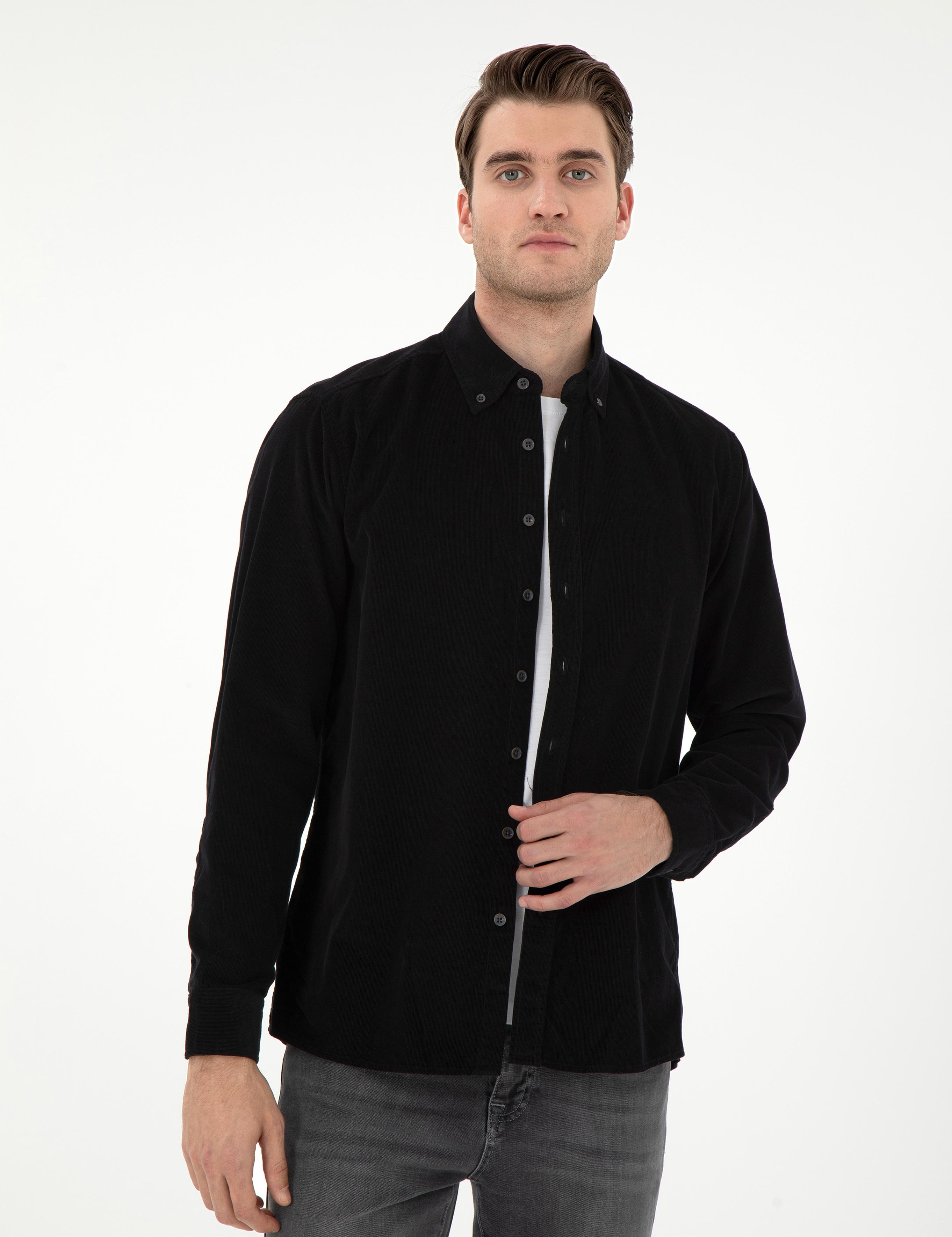Siyah Regular Fit Uzun Kollu Gömlek