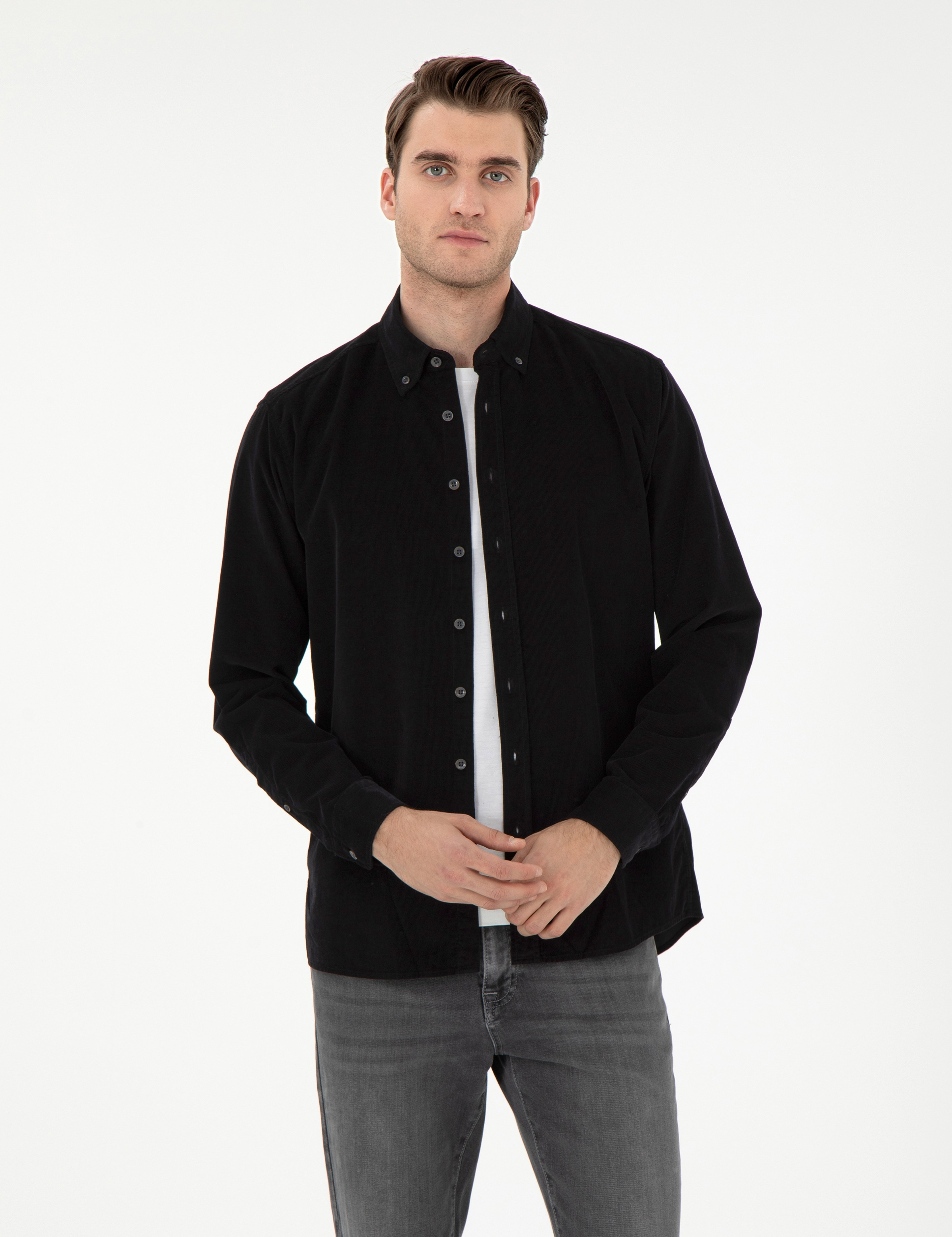 Siyah Regular Fit Uzun Kollu Gömlek - Image 1