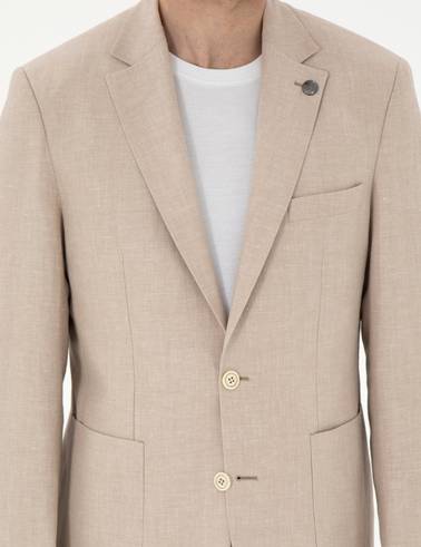 Açık Kahverengi Slim Fit Keten Karışımlı  Ceket