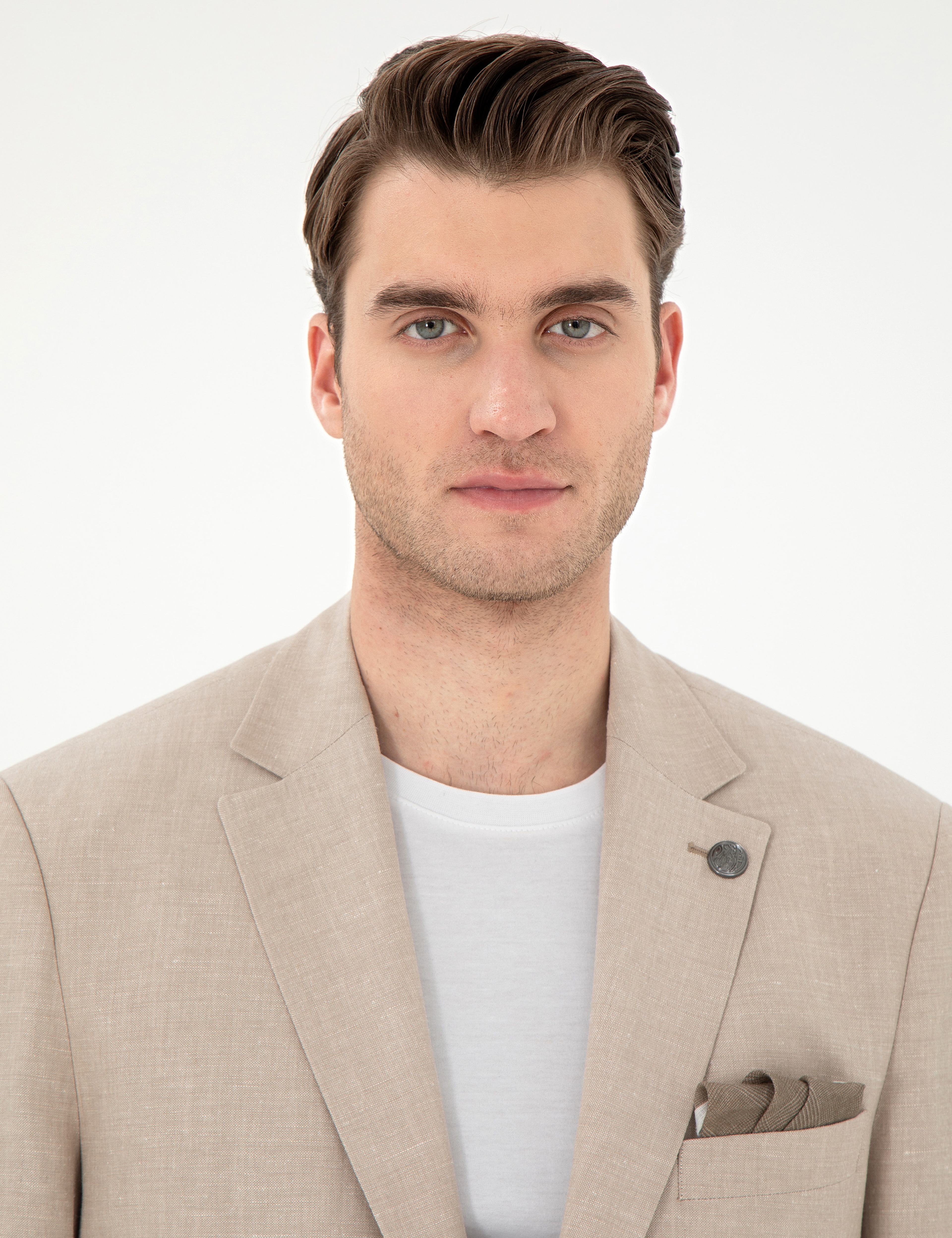 Açık Kahverengi Slim Fit Keten Karışımlı Ceket - Image 2