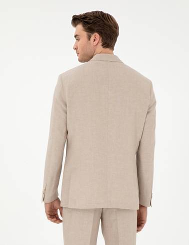 Açık Kahverengi Slim Fit Keten Karışımlı  Ceket