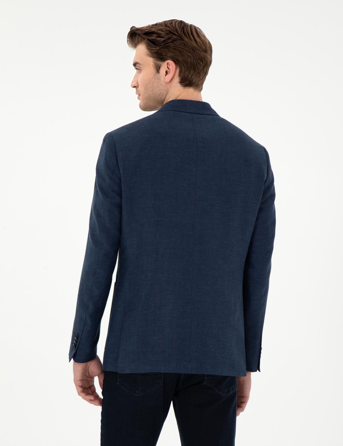 Lacivert Slim Fit Keten Karışımlı  Ceket - 50306748044