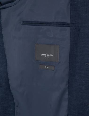 Lacivert Slim Fit Keten Karışımlı Ceket