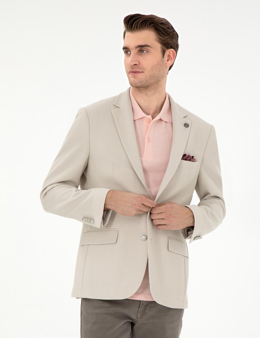 Bej Slim Fit Ceket