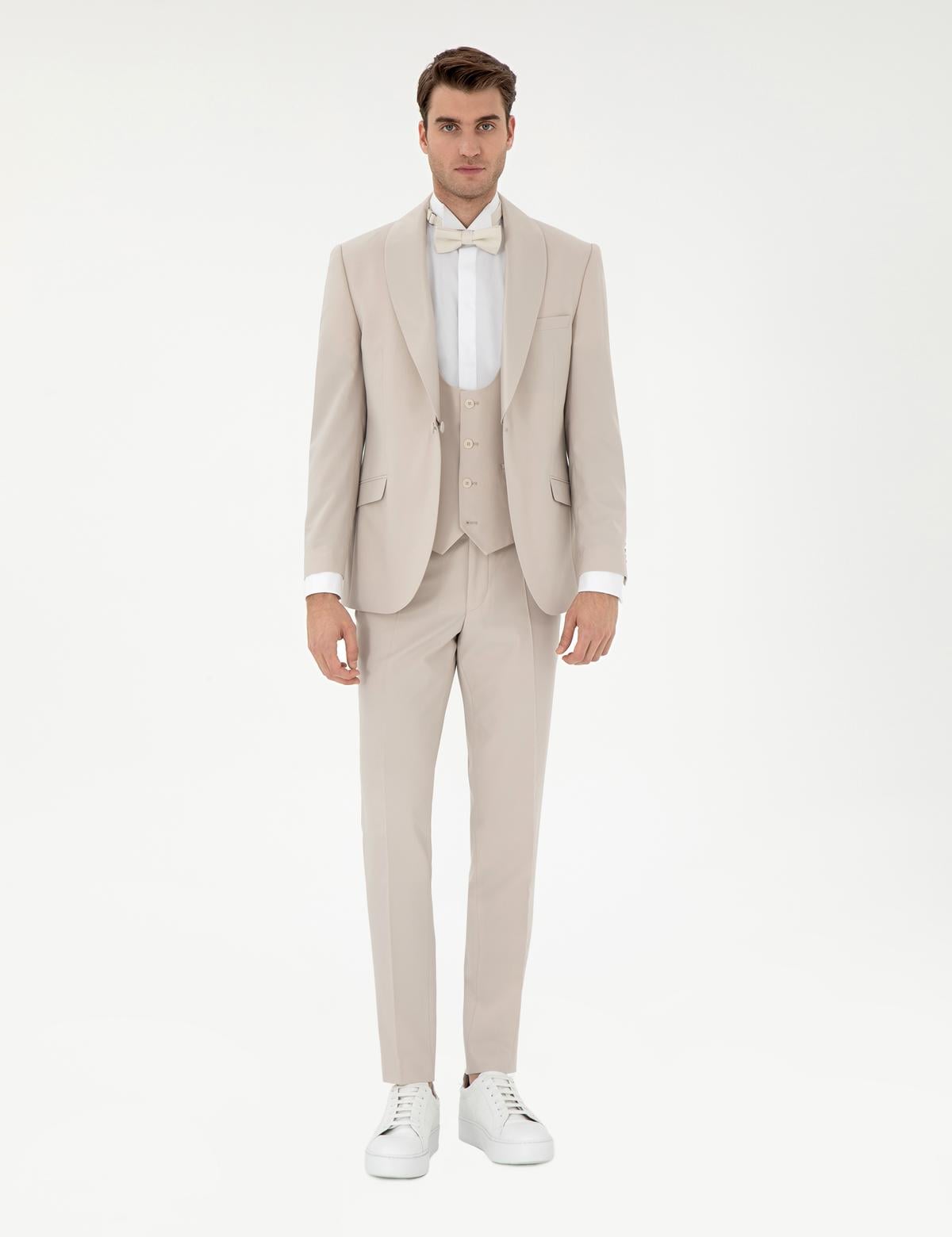 Bej Ex. Slim Fit Yelekli Smokin - 50306221083