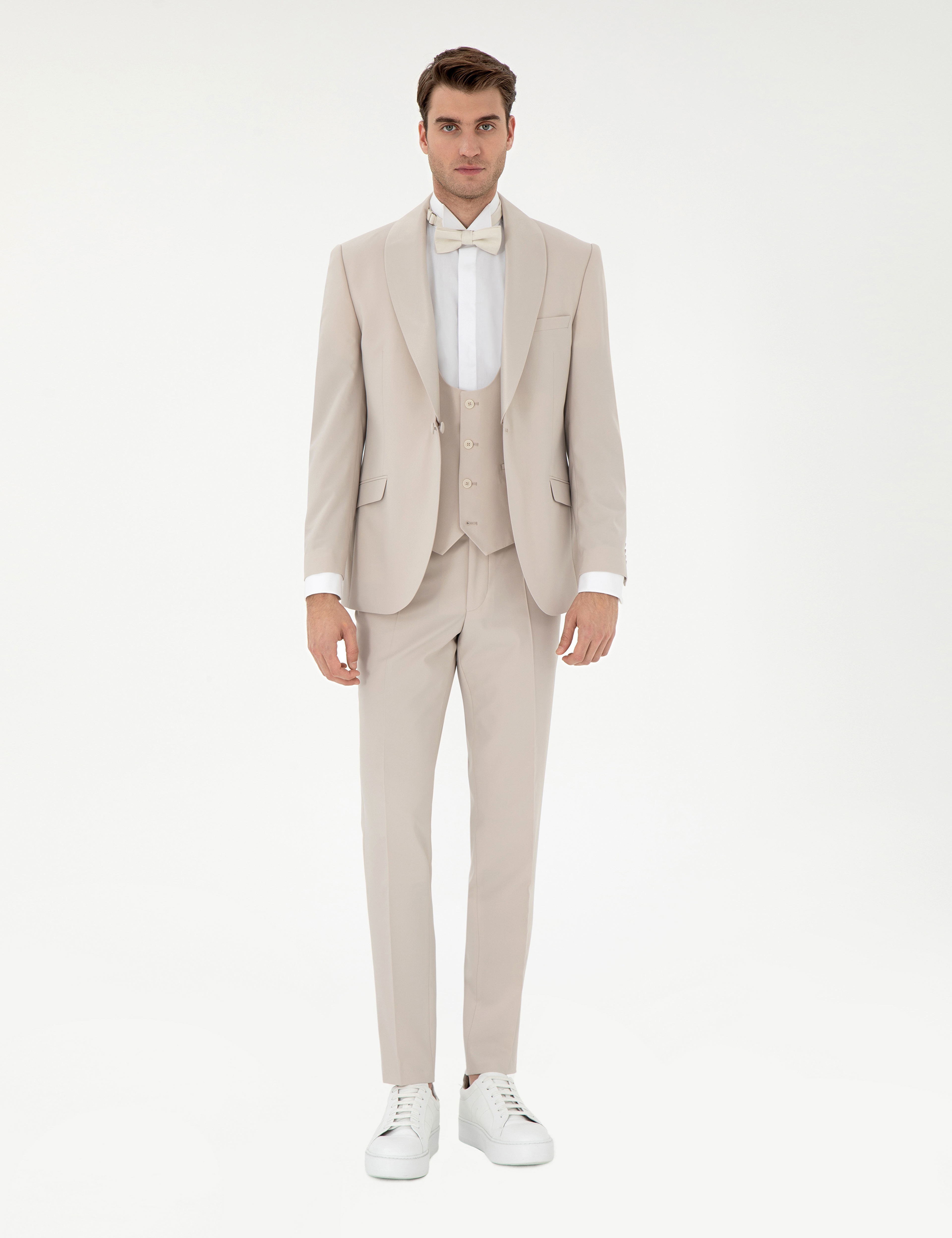 Bej Ex. Slim Fit Yelekli Smokin - Image 5