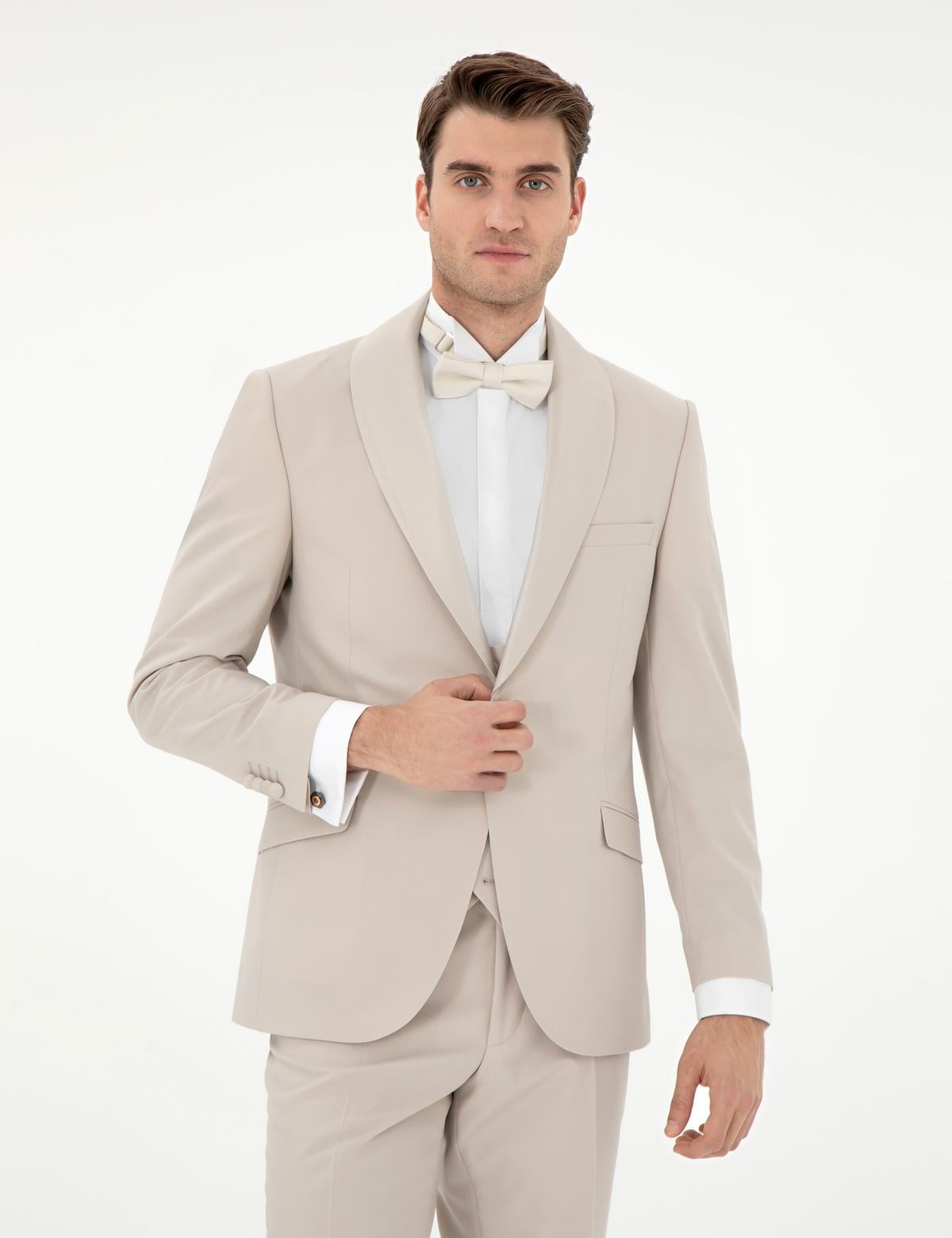 Bej Ex. Slim Fit Yelekli Smokin - 50306221083