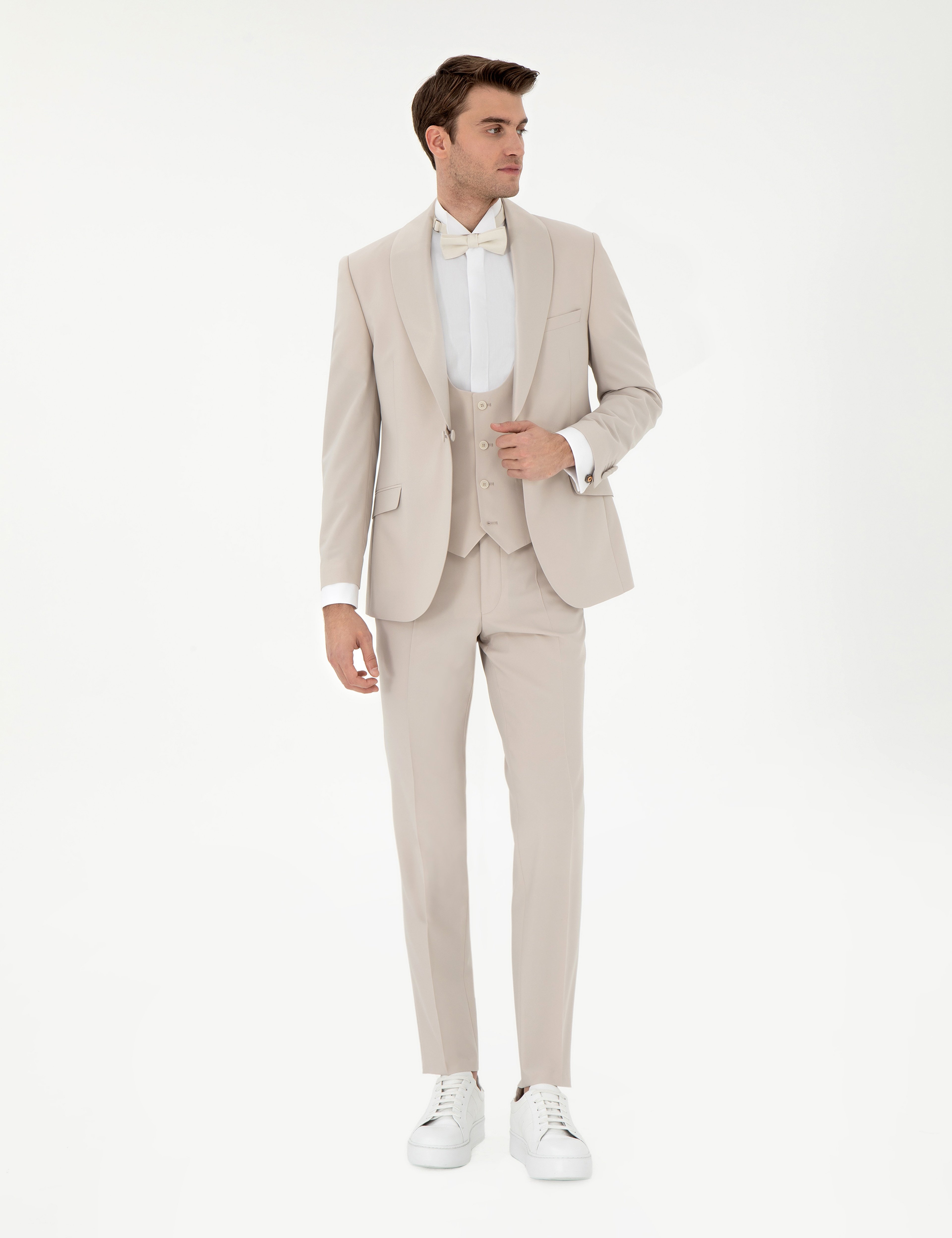 Bej Ex. Slim Fit Yelekli Smokin - Image 1