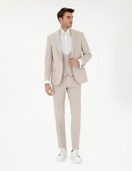 Bej Ex. Slim Fit Yelekli Smokin - 50306221083