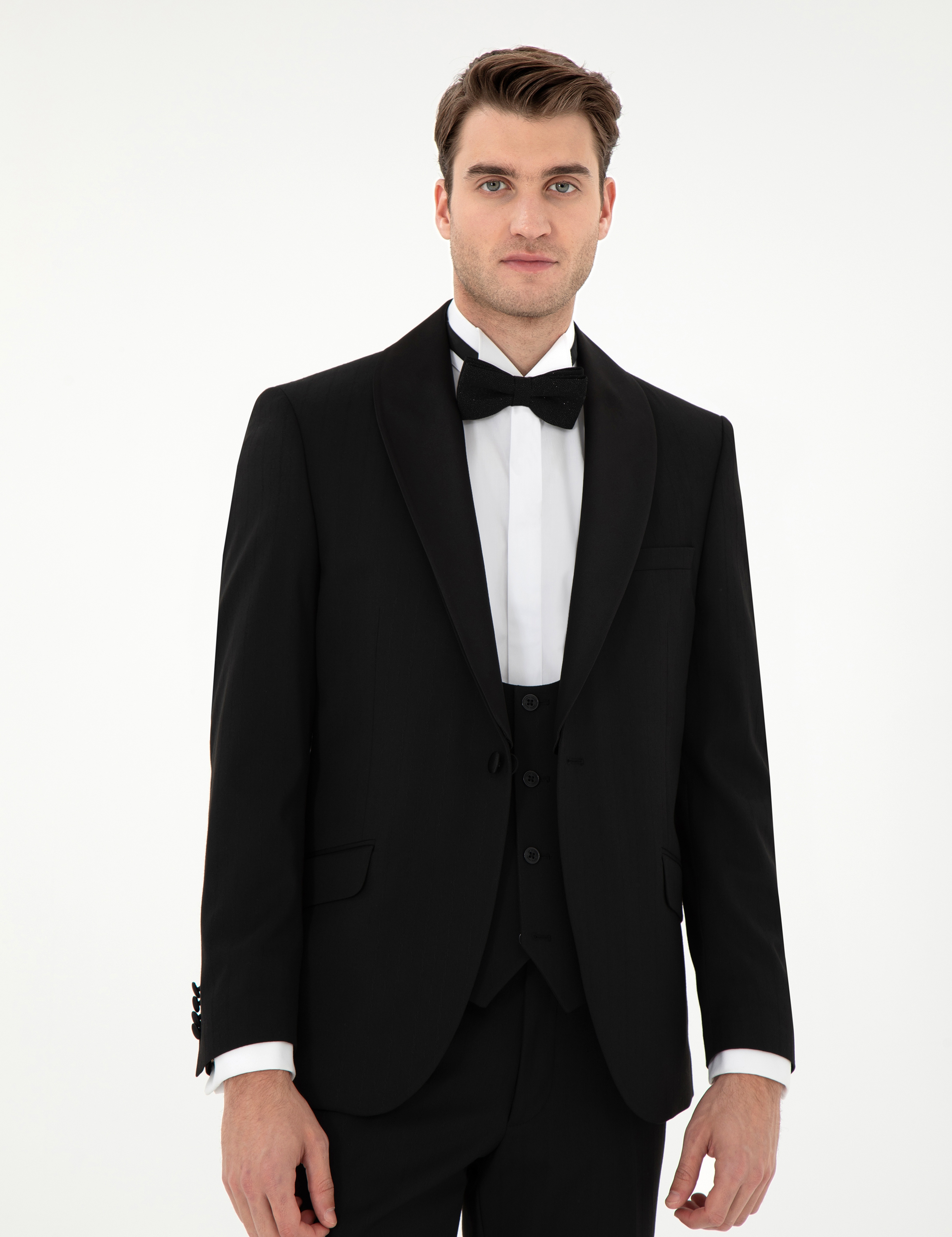 Siyah Ex. Slim Fit Yelekli Smokin - Image 4
