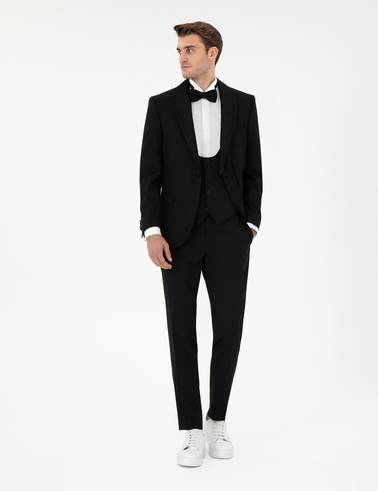 Siyah Ex. Slim Fit Yelekli Smokin