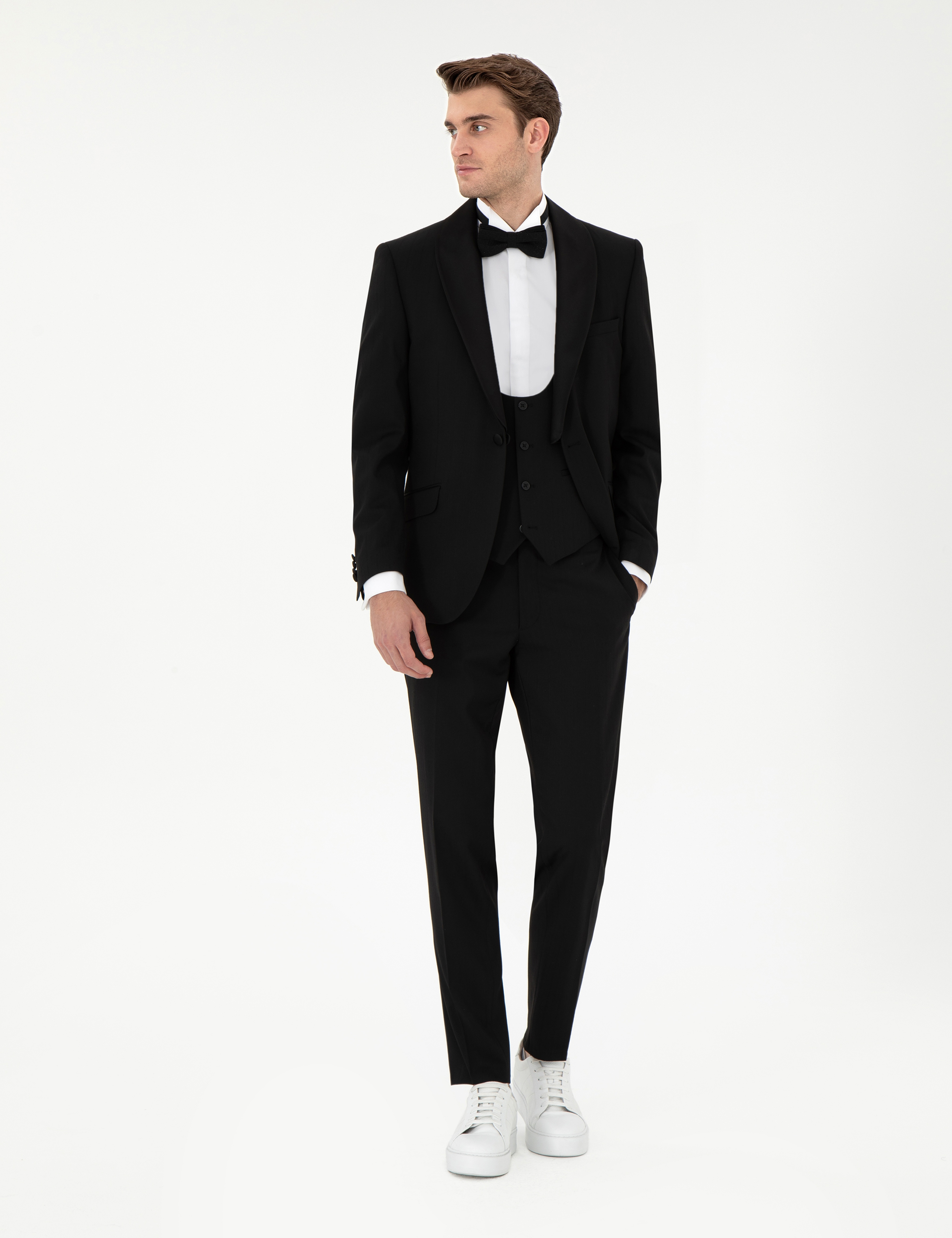 Siyah Ex. Slim Fit Yelekli Smokin - Image 5