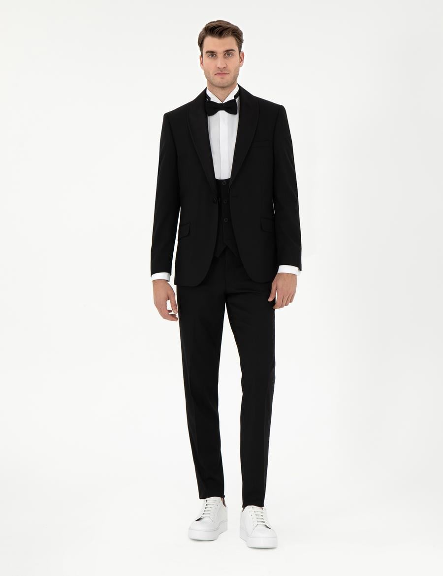 Siyah Ex. Slim Fit Yelekli Smokin