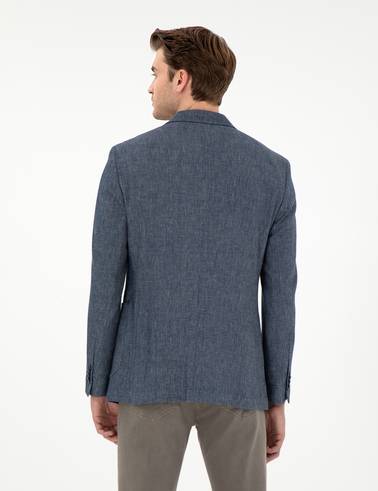 Lacivert Ex. Slim Fit Keten Karışımlı Ceket
