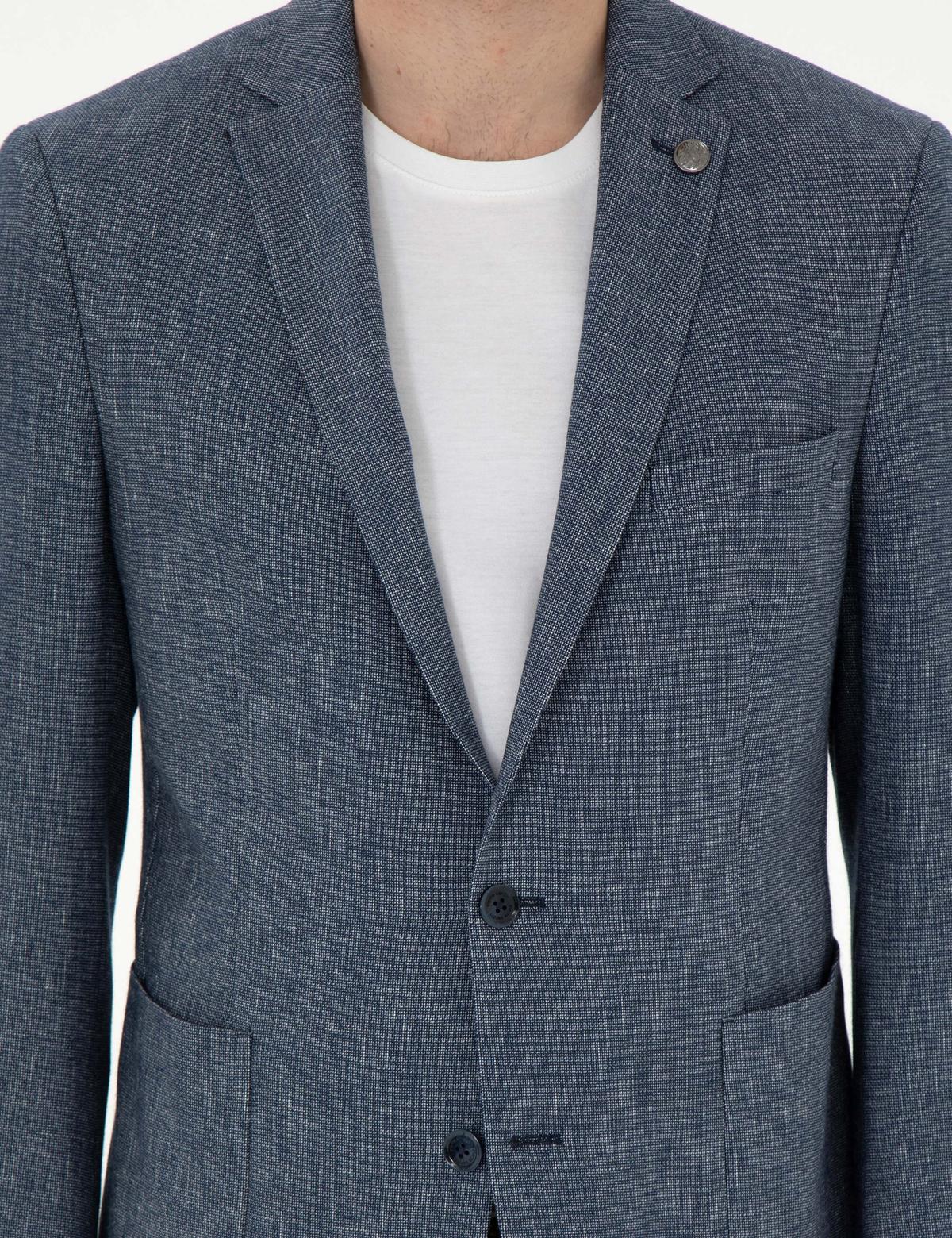 Lacivert Ex. Slim Fit Keten Karışımlı Ceket - 50302432080