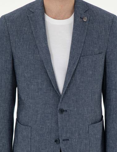 Lacivert Ex. Slim Fit Keten Karışımlı Ceket