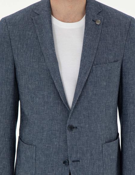 Lacivert Ex. Slim Fit Keten Karışımlı Ceket - 50302432080