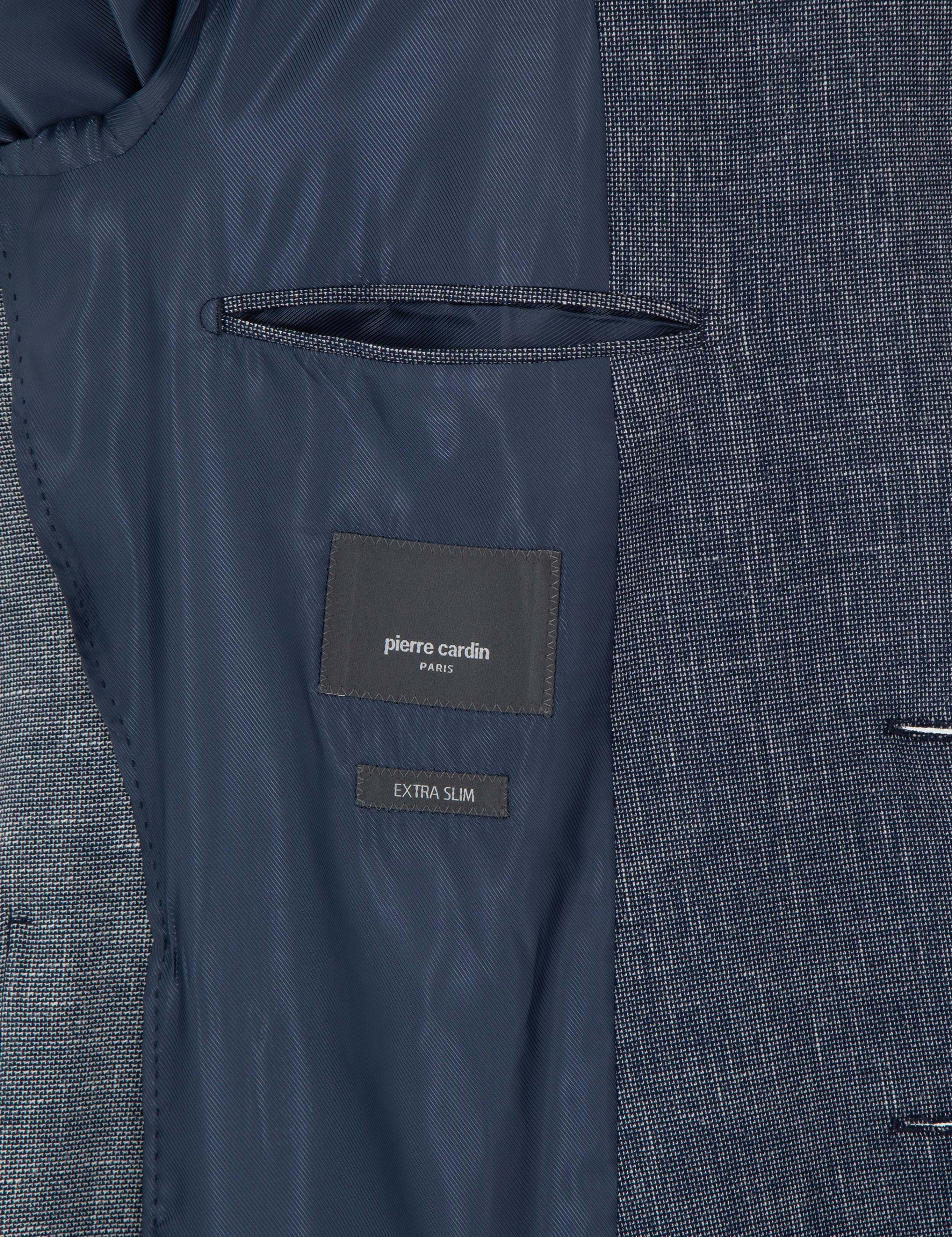 Lacivert Ex. Slim Fit Keten Karışımlı Ceket