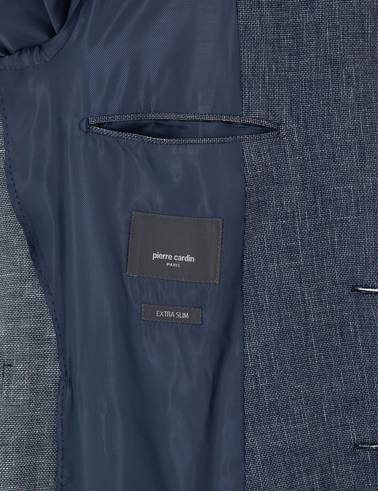 Lacivert Ex. Slim Fit Keten Karışımlı Ceket