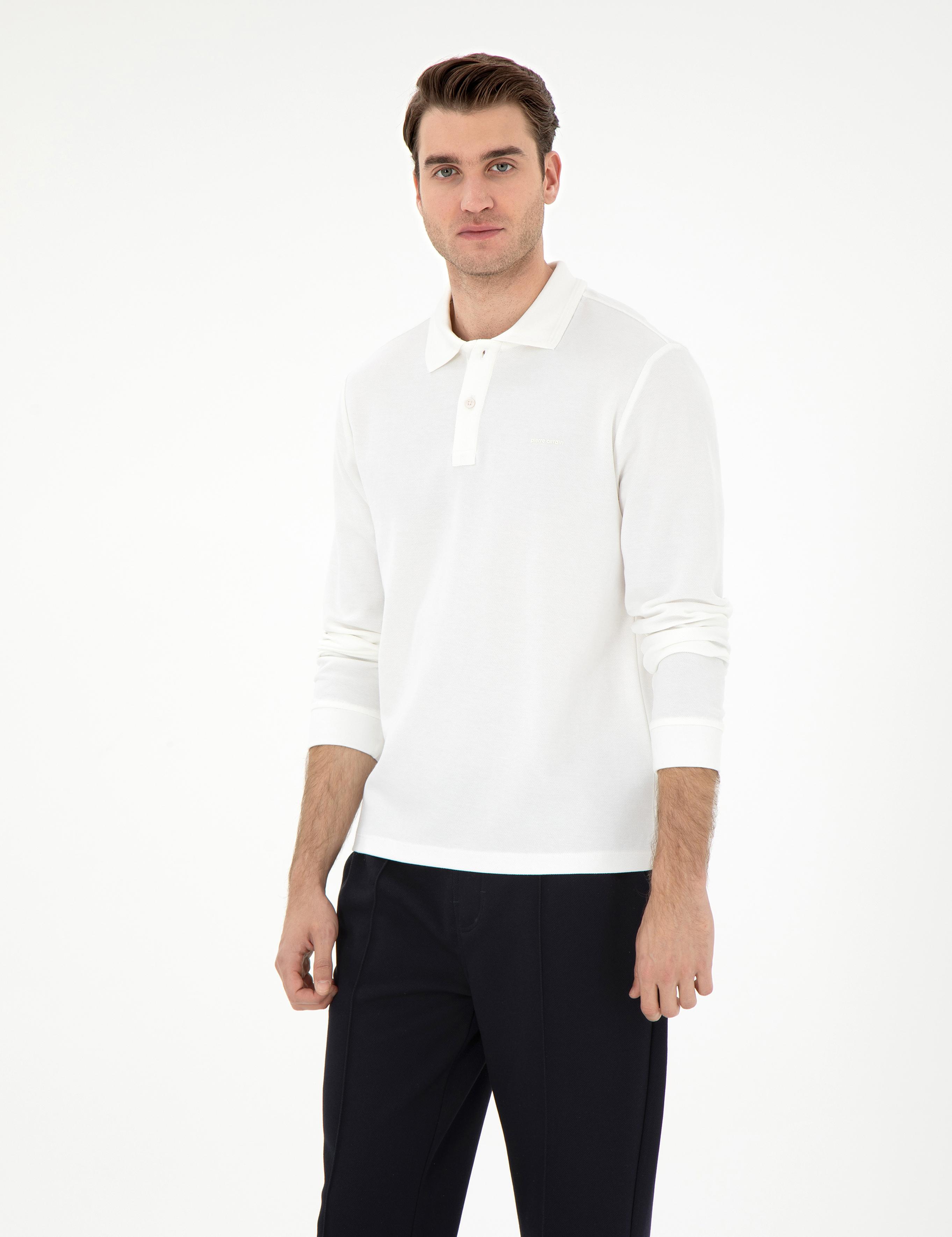 Ekru Slim Fit Kıvrılmaz Yaka Sweatshirt