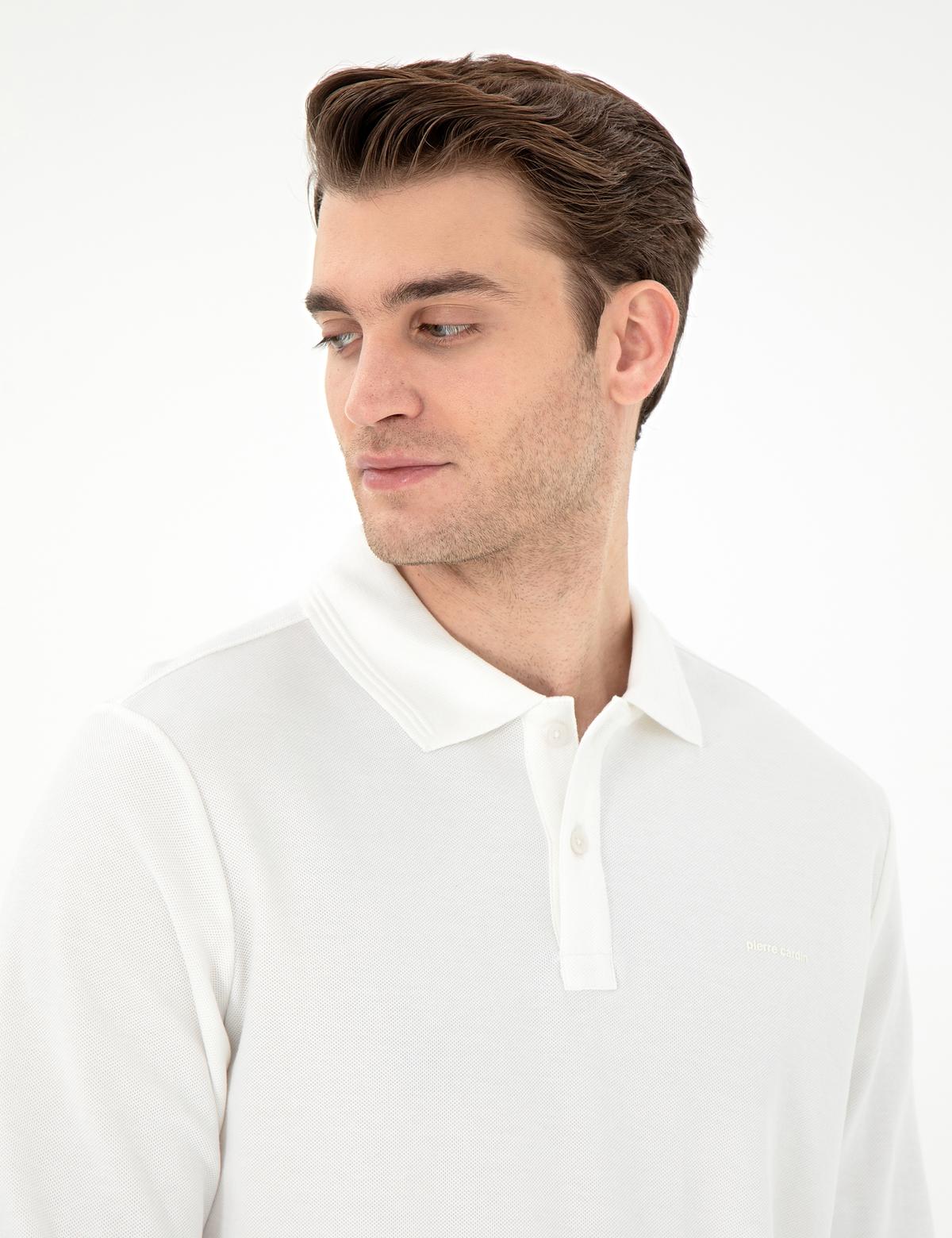 Ekru Slim Fit Kıvrılmaz Yaka Sweatshirt - 50307408024